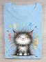 T-shirts Décontracté Été Chat Quotidien Ample Manches Courtes Col Rond Droit Élasticité moyenne pour Femmes