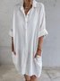 Femmes Plain Blanc Col de Chemise Confortable Robe Mi-Longue Décontracté