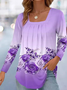 Chemisiers1 Décontracté Floral Printemps / Automne Polyester Col Carré Quotidien Coupe Régulière Droit Régulier pour Femmes