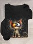 T-shirts Décontracté Printemps / Automne Chat Ample Manches Longues en Mélangé de Coton Régulier Élasticité moyenne Oui pour Femmes