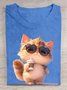 T-shirts Femmes Décontracté Été Chat Coton Quotidien Ample Régulier Régulier Oui