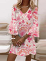 Femmes Floral Rouge Col V Confortable Mini Robe Décontracté