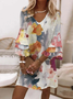 Femmes Floral Rouge Col V Confortable Mini Robe Décontracté