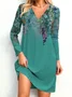 Femmes Floral Bleu Marine Col V Confortable Mini Robe Décontracté