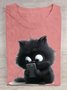 T-shirts Femmes Décontracté Été Chat Coton Ample Manches Courtes Col Rond Régulier Élasticité moyenne