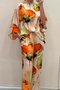 Deux Pièces Ensembles Décontracté Floral Printemps / Automne Polyester Naturel Micro-élasticité Quotidien Top Avec Pantalons Régulier pour Femmes