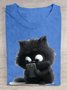 T-shirts Femmes Décontracté Été Chat Coton Ample Manches Courtes Col Rond Régulier Élasticité moyenne