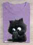 T-shirts Femmes Décontracté Été Chat Coton Ample Manches Courtes Col Rond Régulier Élasticité moyenne