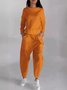 Deux Pièces Ensembles Décontracté Plain Printemps / Automne Coton Micro-élasticité Quotidien Ample Manches Longues Col Rond pour Femmes
