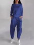 Deux Pièces Ensembles Décontracté Plain Printemps / Automne Coton Micro-élasticité Quotidien Ample Manches Longues Col Rond pour Femmes