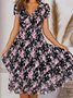 Femmes Floral Bleu Ciel Col V Confortable Robe Mi-Longue Décontracté