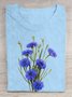 T-shirts Femmes Décontracté Floral Été Coton Quotidien Manches Courtes Régulier Élasticité moyenne Oui