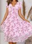 Femmes Floral Bleu Ciel Col V Confortable Robe Mi-Longue Décontracté