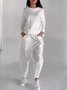 Deux Pièces Ensembles Décontracté Plain Printemps / Automne Coton Micro-élasticité Quotidien Ample Manches Longues Col Rond pour Femmes
