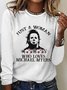 T-shirts Décontracté Printemps / Automne Imprimé de Lettre Motif Coton Micro-élasticité Coupe Régulière Manches Longues Col Rond Régulier pour Femmes