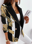 Micro-élasticité à Col Revers Manches Longues Régulier Floral Blazer pour Femmes