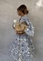 Femmes Ethnique Blanc Col V Confortable Robe de Longueur Au Genou Décontracté