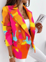 Micro-élasticité à Col Revers Manches Longues Régulier Floral Blazer pour Femmes