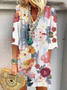 Femmes Floral Rose Col V Confortable Robe Mi-Longue Décontracté