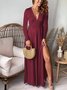 Femmes Plain Noir Col V Confortable Robe Maxi Décontracté