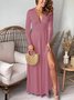 Femmes Plain Noir Col V Confortable Robe Maxi Décontracté