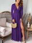 Femmes Plain Noir Col V Confortable Robe Maxi Décontracté