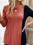 Chemisiers1 Décontracté Bloc de Couleur Printemps / Automne Micro-élasticité Quotidien Ample Jersey Régulier Régulier pour Femmes