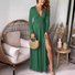 Femmes Plain Noir Col V Confortable Robe Maxi Décontracté