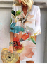 Femmes Floral Rose Col V Confortable Robe Mi-Longue Décontracté