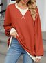 Sweat-shirts Décontracté Printemps / Automne Contrasté Couture Col V Joint Fendu Poids lourd Quotidien Ample en Mélangé de Coton pour Femmes