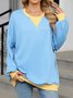 Sweat-shirts Décontracté Printemps / Automne Contrasté Couture Col V Joint Fendu Poids lourd Quotidien Ample en Mélangé de Coton pour Femmes
