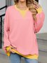 Sweat-shirts Décontracté Printemps / Automne Contrasté Couture Col V Joint Fendu Poids lourd Quotidien Ample en Mélangé de Coton pour Femmes