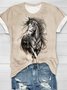 T-shirts Femmes Décontracté Été cheval Jersey Manches Courtes Col Rond Régulier Droit Régulier