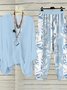 Deux Pièces Ensembles Décontracté Floral Printemps / Automne Polyester Col V Quotidien Manches trois quarts Droit Régulier pour Femmes