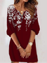 Femmes Floral Bleu Foncé Col Rond Confortable Boucle Mini Robe Décontracté