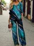 Deux Pièces Ensembles Femmes Décontracté Abstrait Printemps / Automne Polyester Naturel Micro-élasticité Top Avec Pantalons Droit Régulier