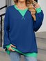 Sweat-shirts Décontracté Printemps / Automne Contrasté Couture Col V Joint Fendu Poids lourd Quotidien Ample en Mélangé de Coton pour Femmes
