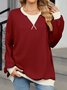 Sweat-shirts Décontracté Printemps / Automne Contrasté Couture Col V Joint Fendu Poids lourd Quotidien Ample en Mélangé de Coton pour Femmes