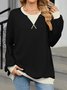 Sweat-shirts Décontracté Printemps / Automne Contrasté Couture Col V Joint Fendu Poids lourd Quotidien Ample en Mélangé de Coton pour Femmes