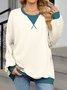 Sweat-shirts Décontracté Printemps / Automne Contrasté Couture Col V Joint Fendu Poids lourd Quotidien Ample en Mélangé de Coton pour Femmes