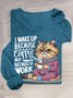 T-shirts Femmes Décontracté Printemps / Automne Chat Quotidien Manches Longues Col Rond en Mélangé de Coton Droit Élasticité moyenne