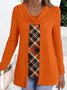 Chemisiers1 Décontracté Printemps / Automne Plaid Quotidien Ample Jersey Manches Longues Régulier Droit pour Femmes