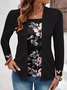 Chemisiers1 Décontracté Floral Printemps / Automne Col Carré Quotidien Ample Jersey Régulier Droit pour Femmes