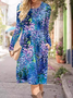 Femmes Floral Rouge Col Rond Confortable Robe Mi-Longue Décontracté
