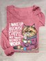 T-shirts Femmes Décontracté Printemps / Automne Chat Quotidien Manches Longues Col Rond en Mélangé de Coton Droit Élasticité moyenne