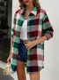 Chemises Femmes Décontracté Printemps / Automne Plaid Aucune élasticité Ample Coton Et Lin Régulier Régulier Col de Chemise