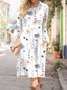 Femmes Floral Rouge Col Rond Confortable Robe Mi-Longue Décontracté