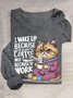 T-shirts Femmes Décontracté Printemps / Automne Chat Quotidien Manches Longues Col Rond en Mélangé de Coton Droit Élasticité moyenne