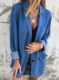 à Col Revers Manches Longues Régulier Plain Blouson pour Femmes