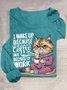 T-shirts Femmes Décontracté Printemps / Automne Chat Quotidien Manches Longues Col Rond en Mélangé de Coton Droit Élasticité moyenne